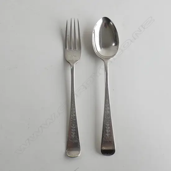  BOXED SILVER CHRISTENING SPOON & FORK SHEFFIELD 1904 49gm