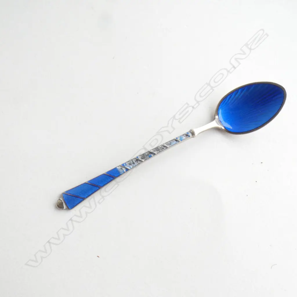 SMALL SILVER PLATE TRAY AND THREE DANISH SILVER & ENAMEL TEASPOONS Image 1++