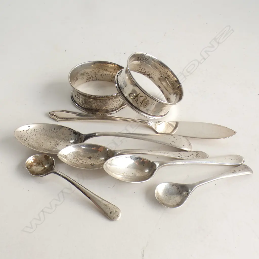 6 PCES STG CUTLERY + 2 NAPKIN RINGS 79 GRAMS Image 1++