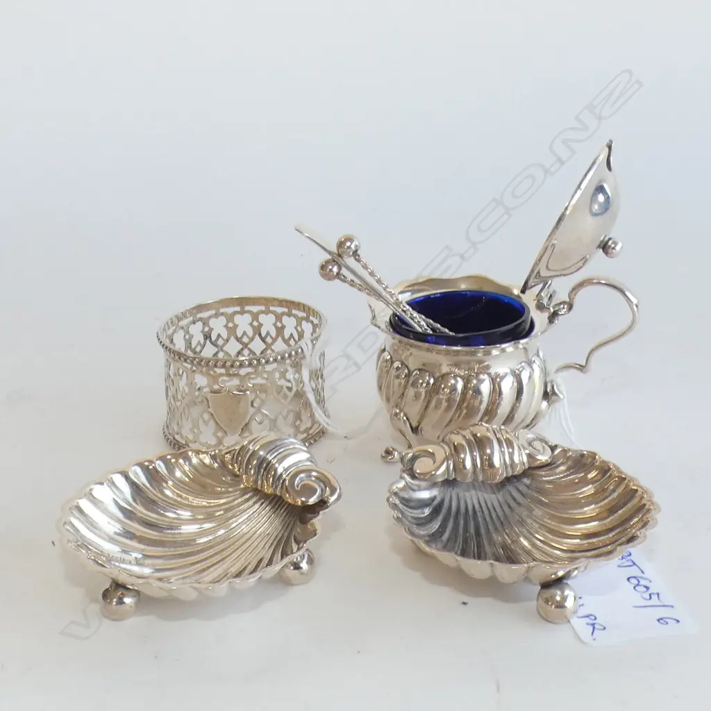 PR STG SALTS w. SPOONS + 1 OTHER + NAPKIN RING 105 GRAMS STG Image 1++