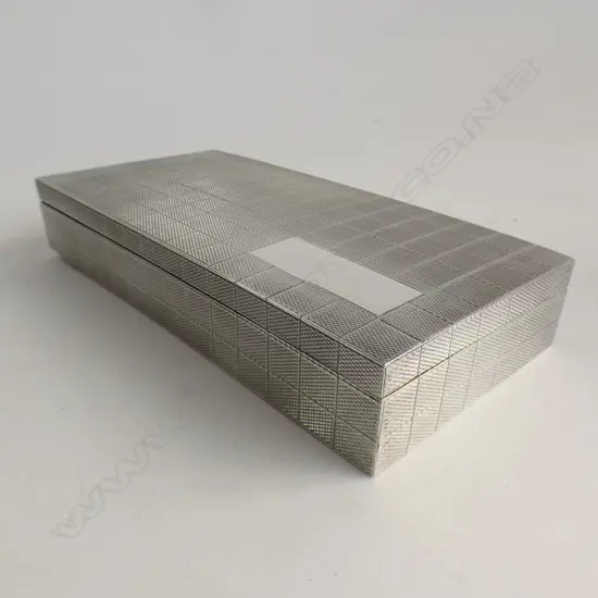 MODERN SILVER CIGARETTE BOX WOOD LINED 451gm
