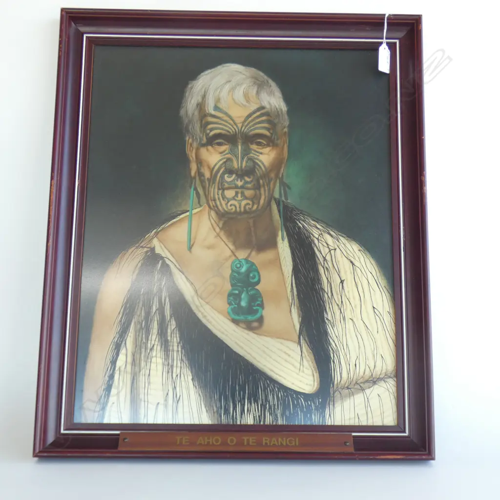 VINTAGE C.F. GOLDIE HAND COLOURED PRINT 'TE AHO O TE RANGI' 500x400mm FRAMED Image 1++