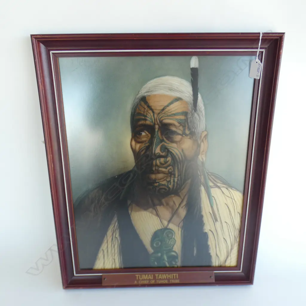 VINTAGE C.F. GOLDIE HAND COLOURED PRINT 'TUMAI TAWHITI' 500x400mm FRAMED Image 1++