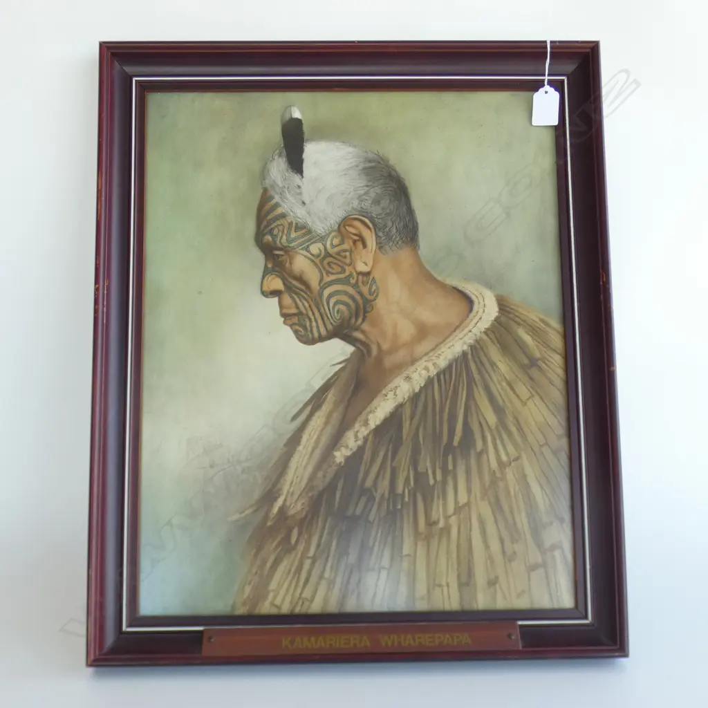 VINTAGE C.F. GOLDIE HAND COLOURED PRINT 'KAMARIERA WHAREPAPA' 500x400mm FRAMED Image 1++