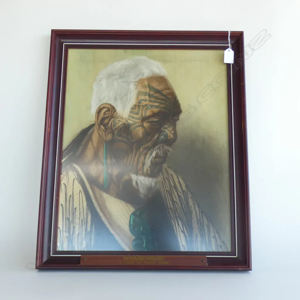 VINTAGE C.F. GOLDIE HAND COLOURED PRINT 'WHAREHAURI' 500x400mm FRAMED Image 1++