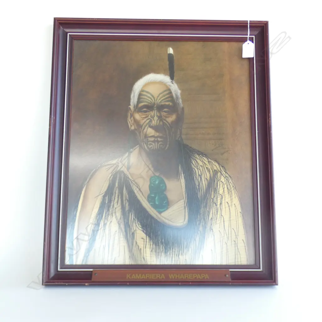 VINTAGE C.F. GOLDIE HAND COLOURED PRINT 'KAMARIERA WHAREPAPA' 500x400mm FRAMED Image 1++