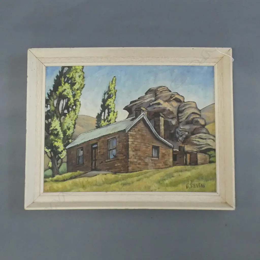 E STEVENS OIL EARLY BRICH COTTAGE & ROCK 290x390mm Image 1++