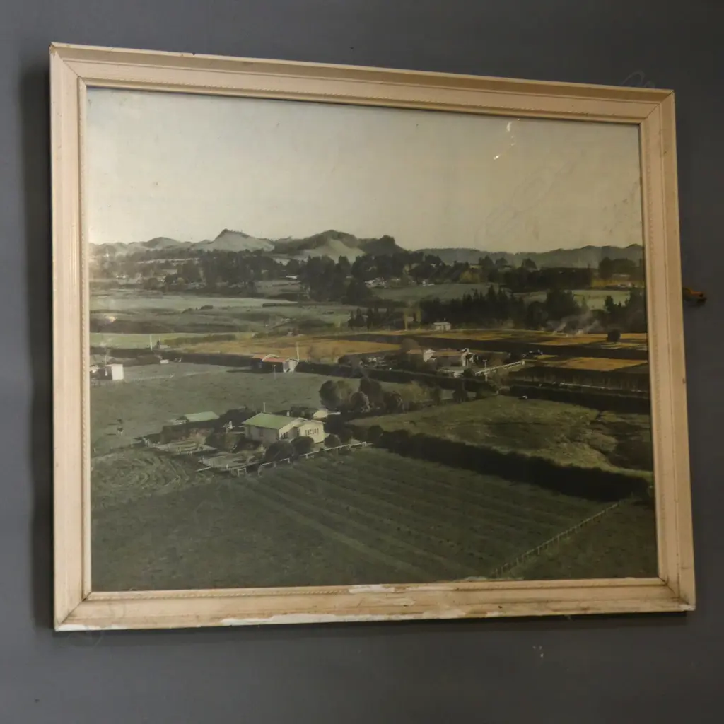 WHITES AVIATION FRAMED COLOURED PHOTOGRAPH (PALMERSTON NORTH AREA?) 500x600mm Image 1++