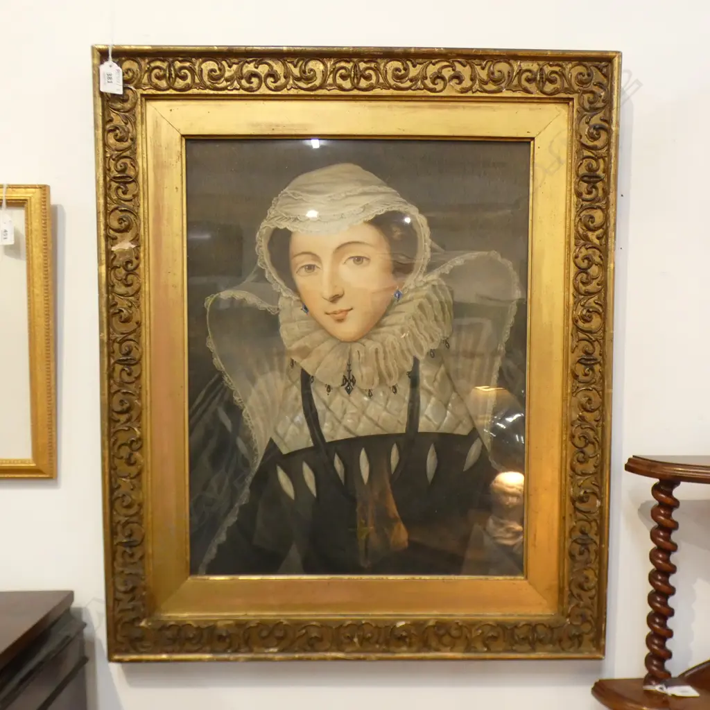 VINTAGE PRINT ELIZABETHIAN PORTRAIT IN GILT FRAME 540x420mm Image 1++