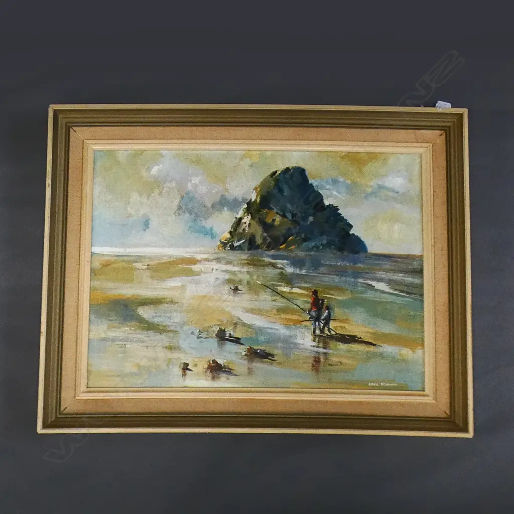 LANCE O'GORMAN OIL FISHERMAN BEACH SCENE 370 x 490 mm Image 1++