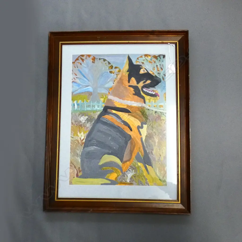 FOLK ART ACRYLIC SEATED DOG 500x360mm Image 1++