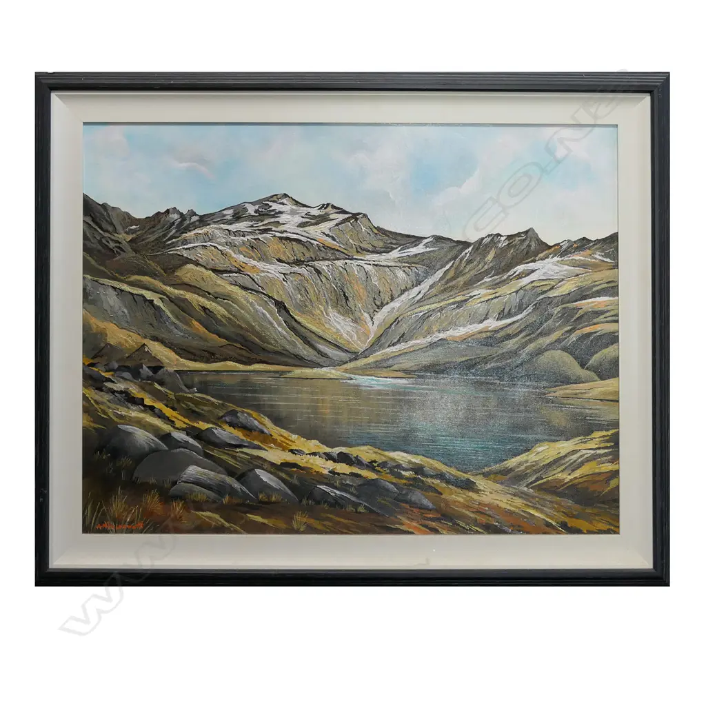 A. M. HOLDSWORTH OIL LAKE & MOUNTAINS LANDSCAPE 500x660mm Image 1++