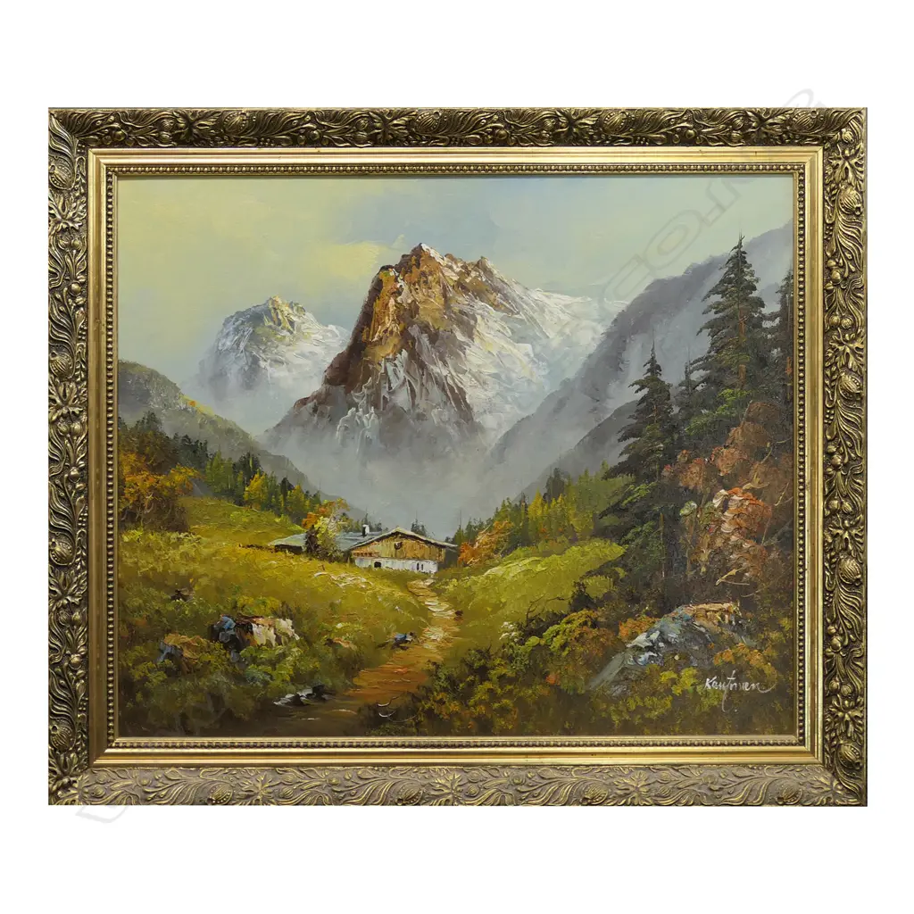 SIGNED SWISS MOUNTAIN SCENE OIL 500x590mm GILT FRAME Image 1++