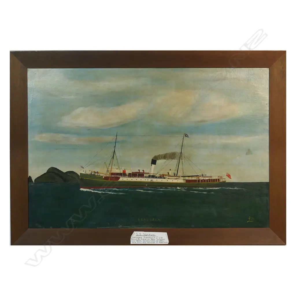 NZ colonial artist unknown, 'S.S. Ngapuhi', oil on canvas, Image 1++