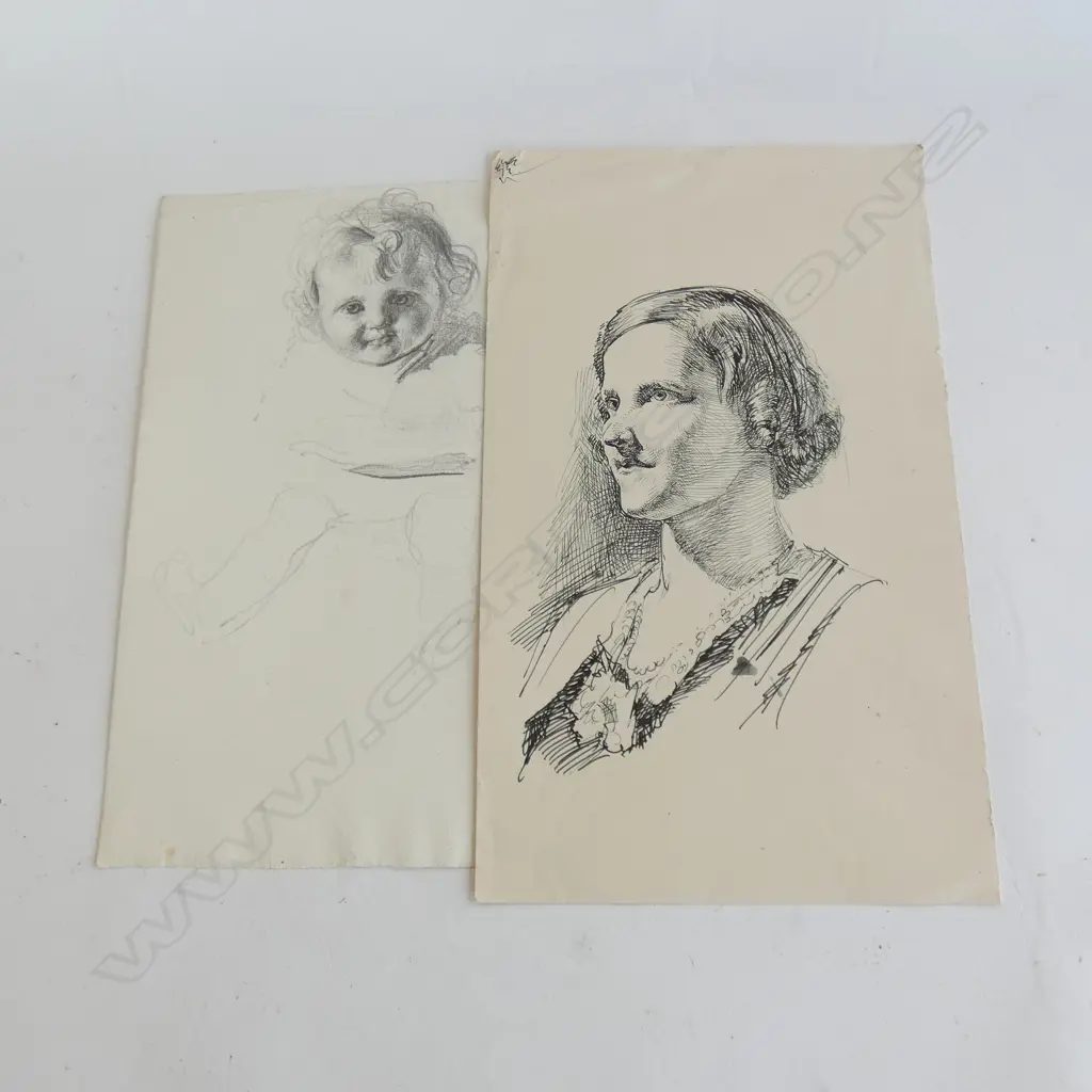 H.L. RICHARDSON X 2 PORTRAITS.YOUNG WOMAN & BABY Image 1++