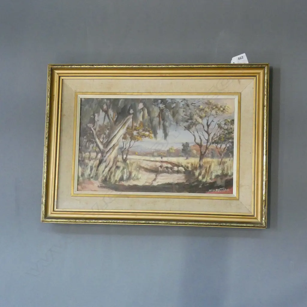 OIL ON BOARD - BUSH & SHEEP SCENE BY JOHN MATHAN 330 X 210MM Image 1++