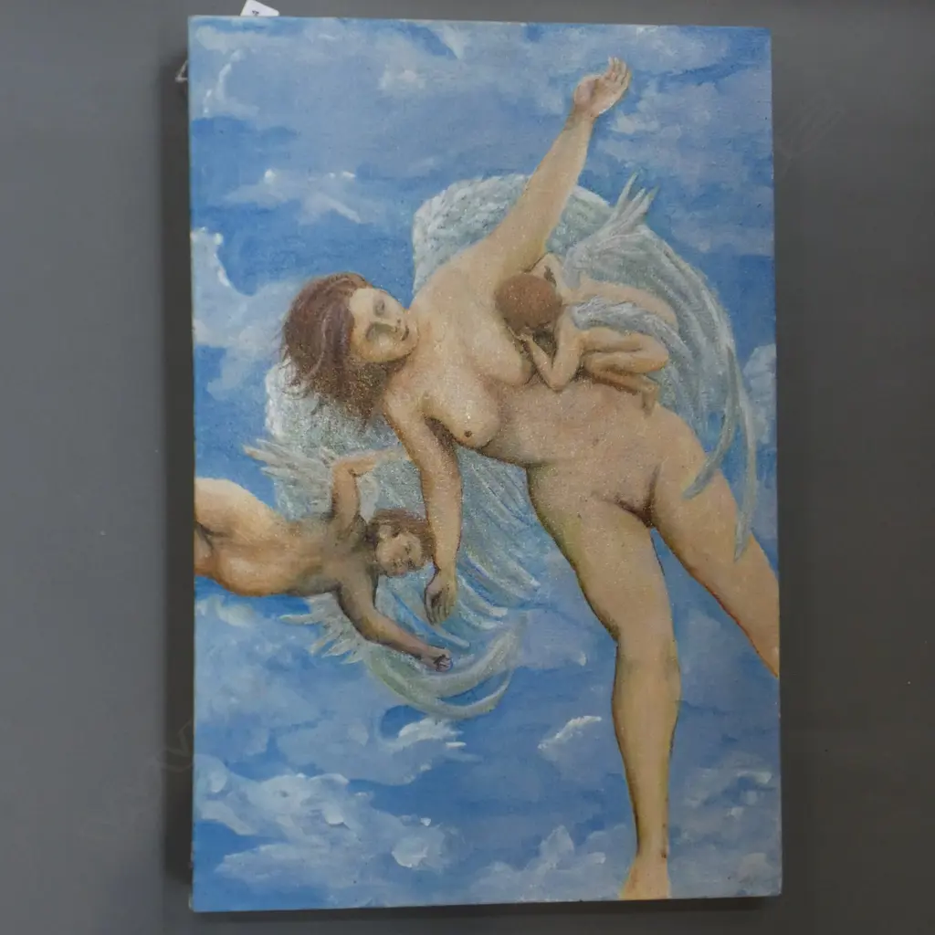 OIL ON CANVAS - UNSIGNED BY JOHN TILLING - TEST PAINTING FOR CEILING OF 'WHITE HOUSE' STRIP CLUB AUCKLAND 600 X 400MM Image 1++