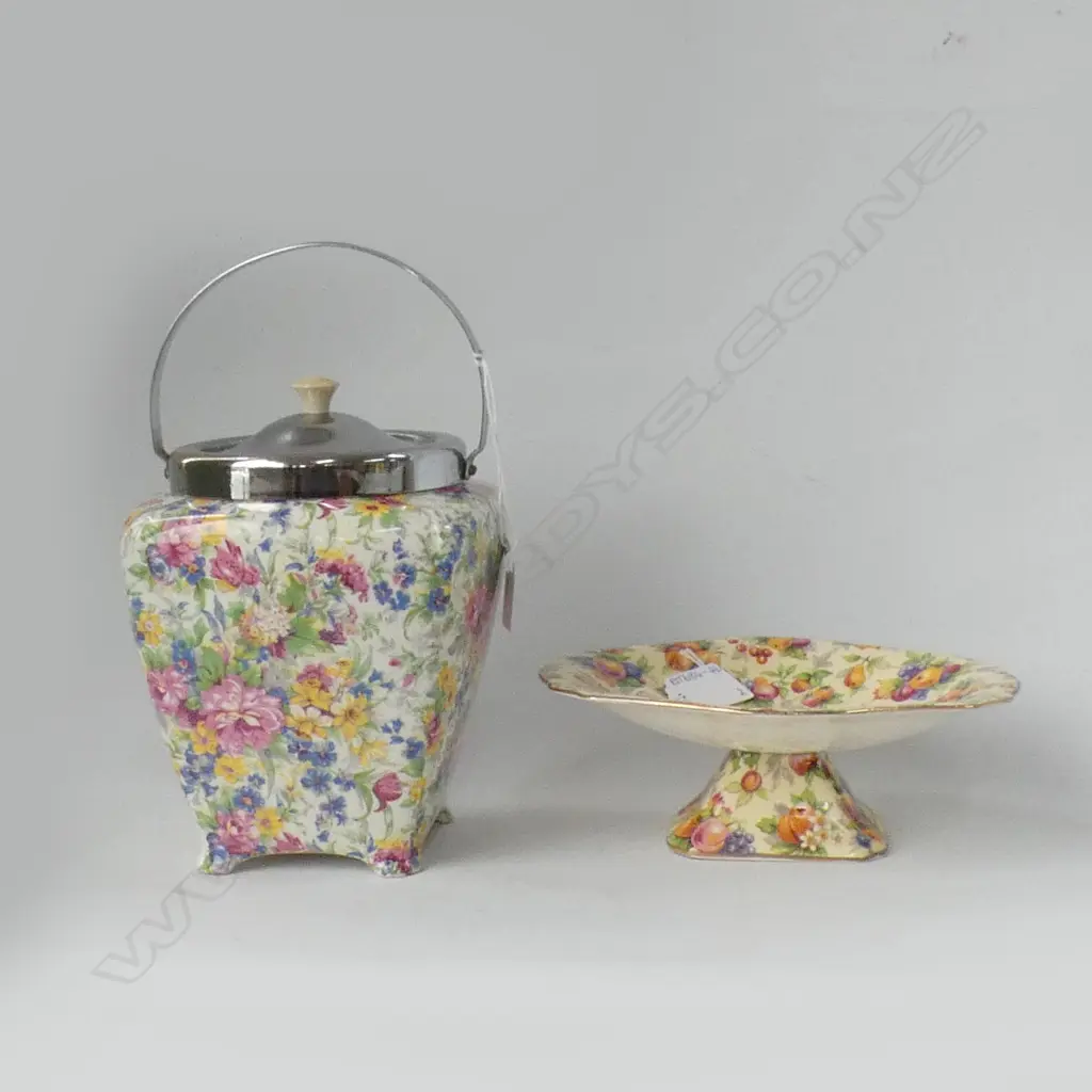 MIDWINTER AOF BISCUIT BARREL W CHROME LID & ROYAL WINTON EVESHAM FOOTED BOWL (L180MM) Image 1++