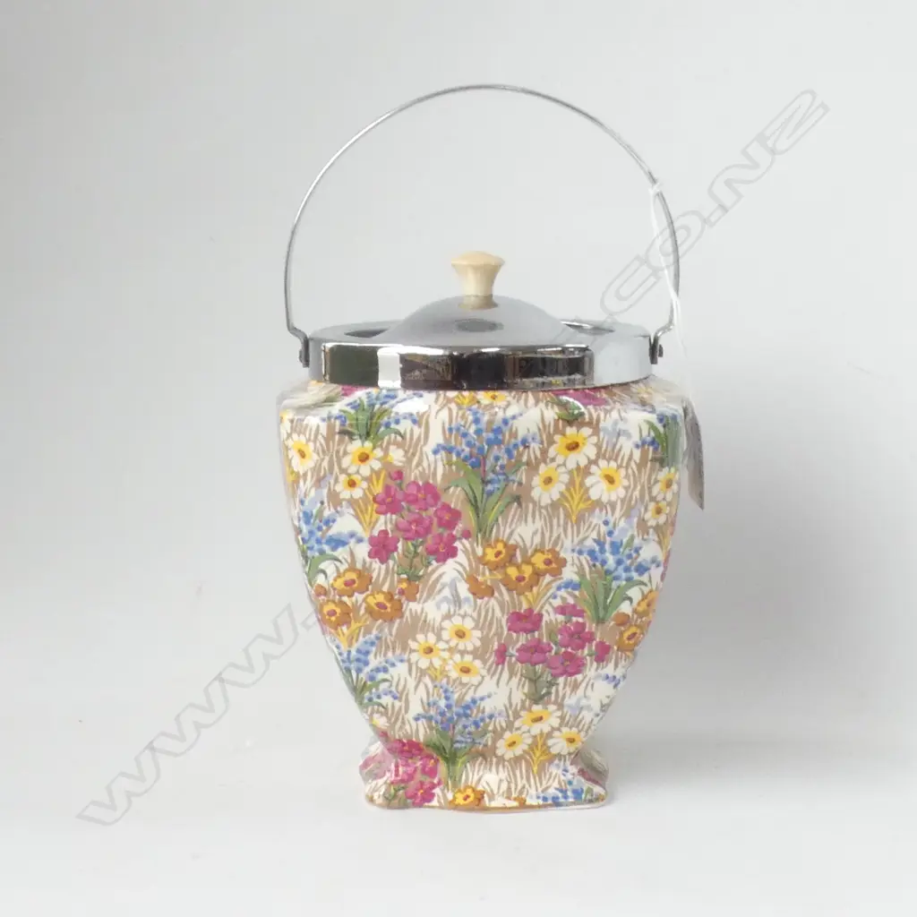 ROYAL WINTON MARGUERITE AOF BISCUIT BARREL WITH CHROME LID, HANDLE & RIM H 245MM EXCELLENT CONDITION Image 1++