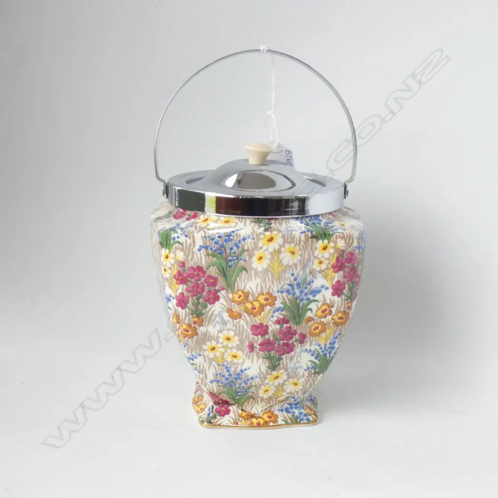ROYAL WINTON MARGUERITE AOF BISCUIT BARREL WITH CHROME LID, HANDLE & RIM H 245MM EXCELLENT CONDITION Image 1++