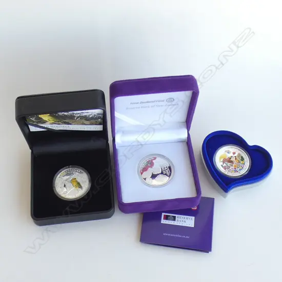 3 NZ PROOF SILVER COINS BOXED. LOVE IS PRECIOUS 2020 $2. QEII DIA.JUB.2012. WORLD HERITAGE