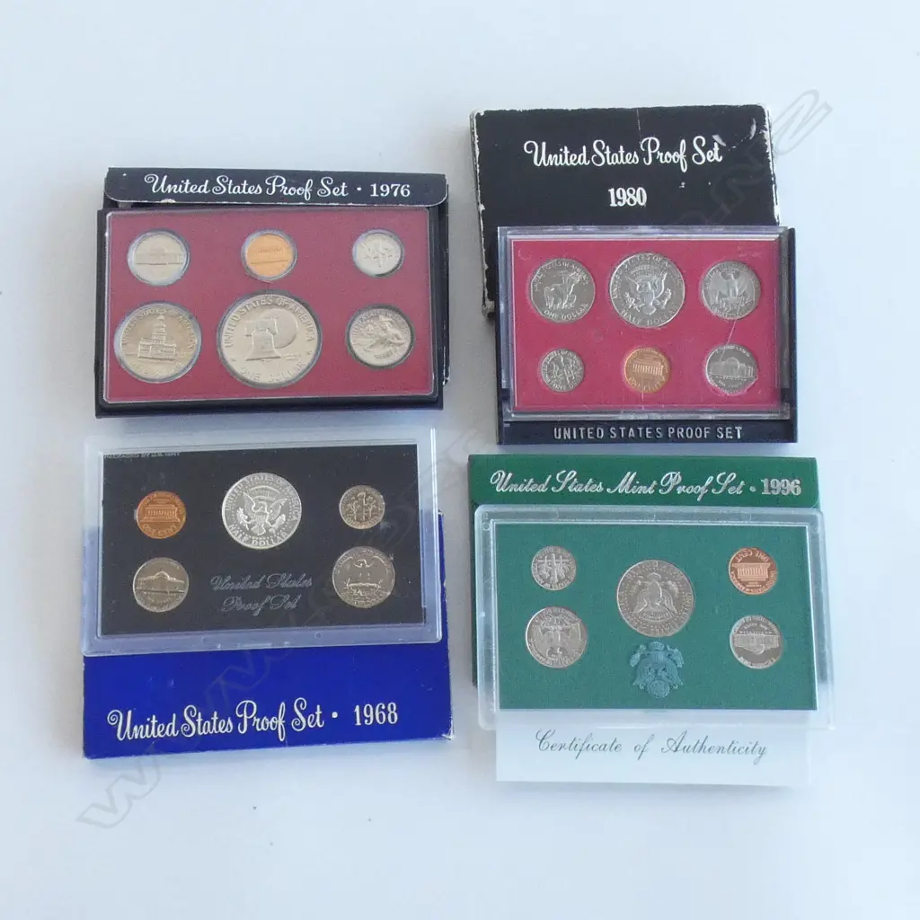 4 USA PROOF COIN SETS 1968. 1976. 1980 & 1996 Image 1++