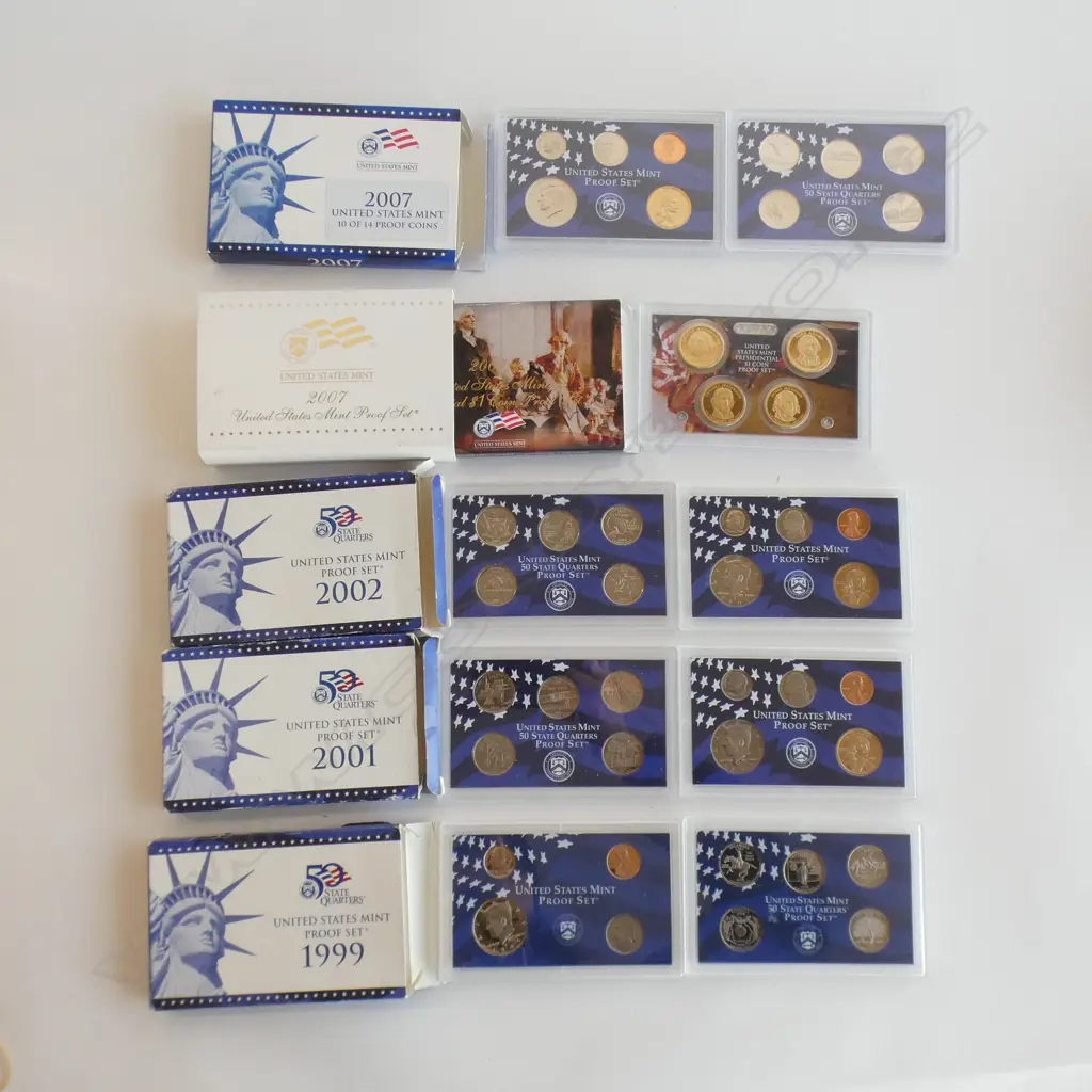 4 X USA PROOF COIN SETS 1999. 2001. 2002 & 2007 Image 1++