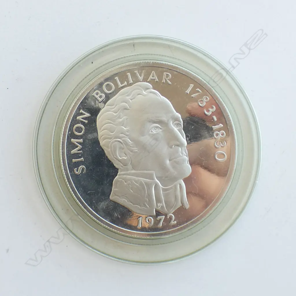 1972 PANAMA HUGE 6.2CM PROOF SILVER 3.8OZ 20 BALBOAS COIN W SIMON BOLIVAR Image 1++