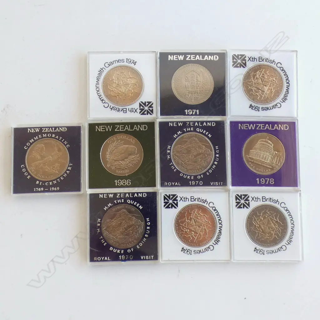 10 X NZ UNC $1 COINS CASED MAINLY 1970'S Image 1++
