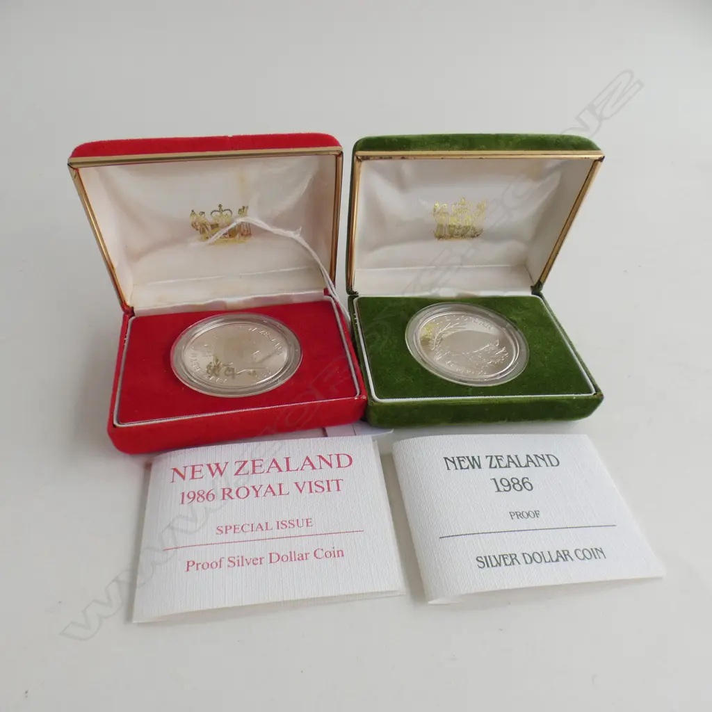 1986 NZ PROOF SILVER DOLLAR & 1986 ROYAL VISIT PROOF SILVER DOLLAR Image 1++