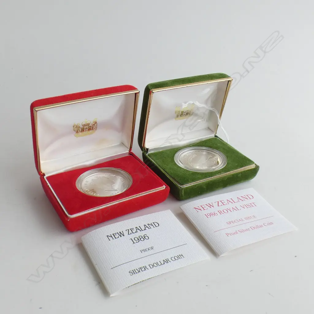 1986 NZ PROOF SILVER DOLLAR & 1986 ROYAL VISIT PROOF SILVER DOLLAR Image 1++
