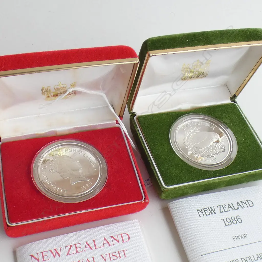 1986 NZ PROOF SILVER DOLLAR & 1986 ROYAL VISIT PROOF SILVER DOLLAR Image 1++
