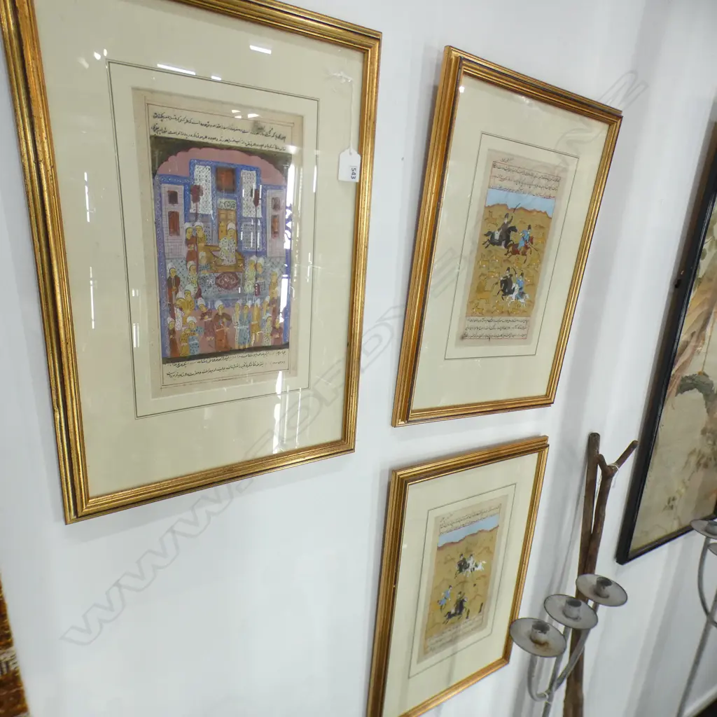 3 FRAMED PERSIAN ILLUSTRATION FROM THE SHAH-NAMEH (BOOK OF KINGS) each 280 x 180mm Image 1++