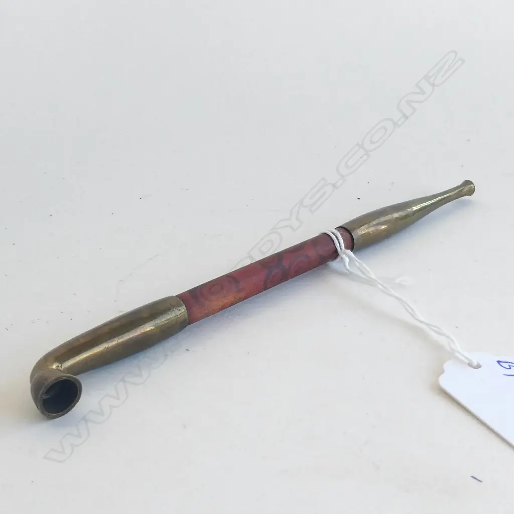 OLD JAPANESE PIPE BAMBOO & BRASS L.185mm Image 1++