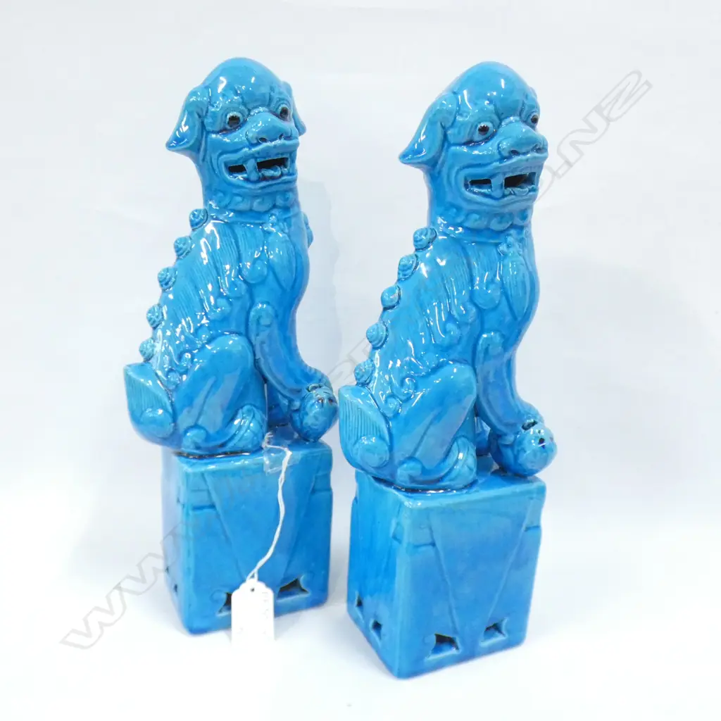 PR CHINESE TURQUOISE GLAZE FOO DOGS H 325MM Image 1++