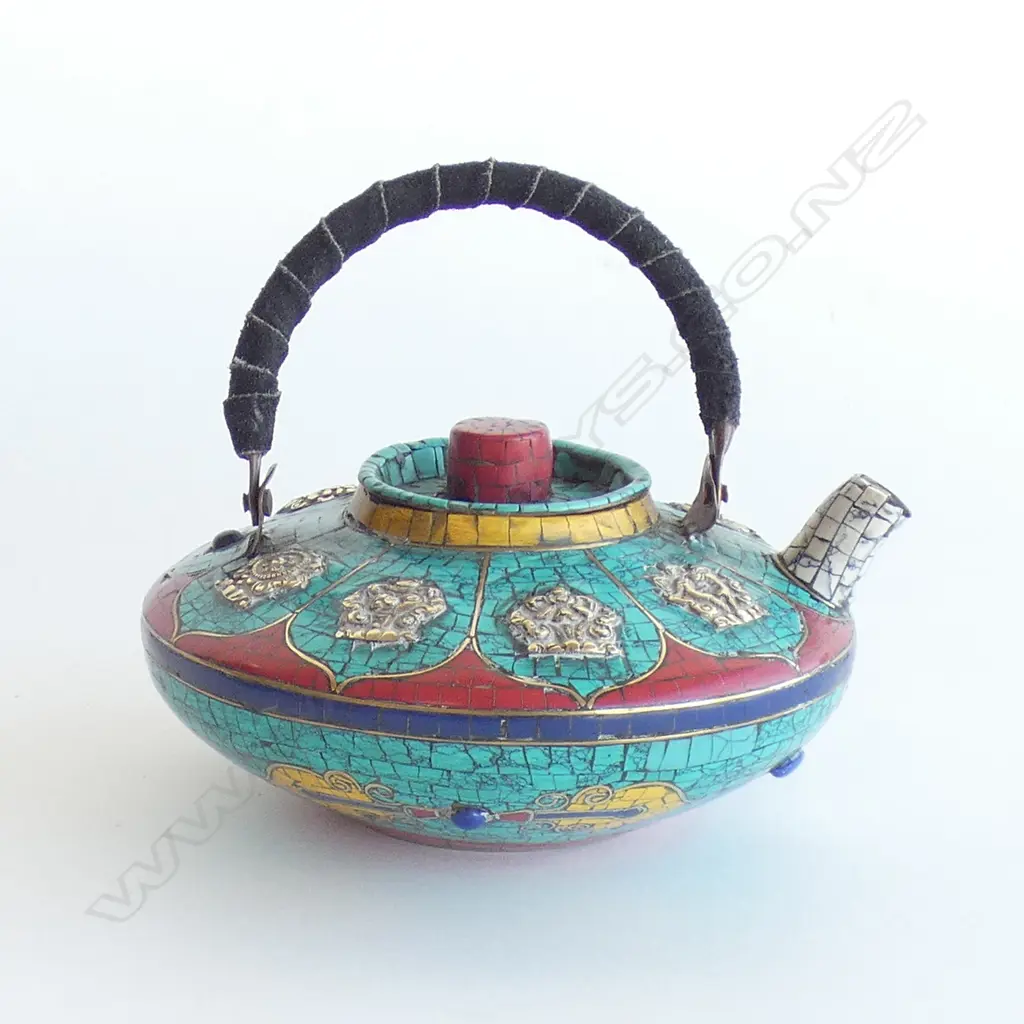 ORIENTAL TEAPOT LAPIS & CORAL ETC MICRO PANELS Dia.130mm Image 1++