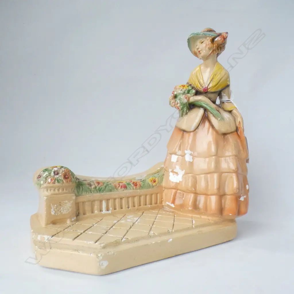 VINTAGE CHALK CRINOLINE LADY FIGURINE H 235MM -SOME CHIPPING TO PAINT Image 1++