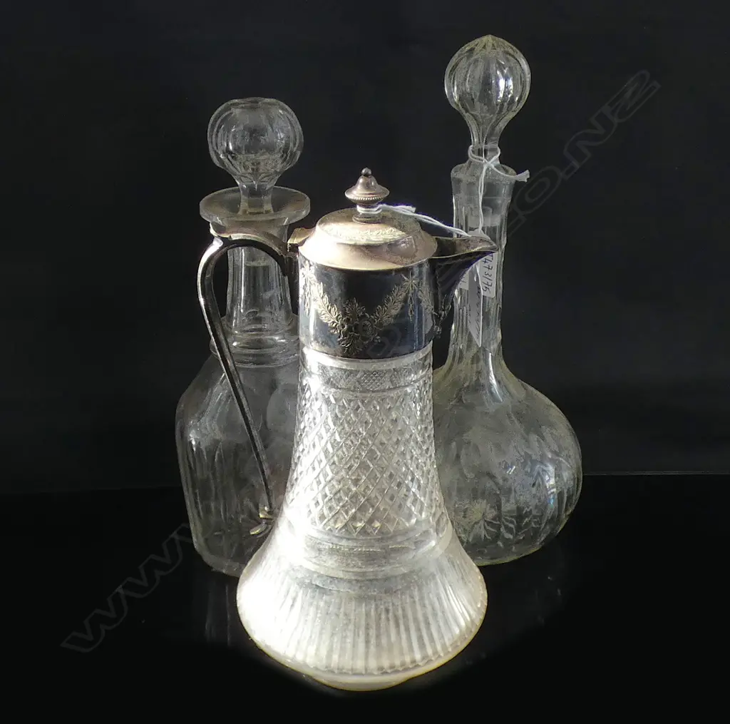 EP CLARET JUG + 2 DECANTERS H.290mm ex Highwic House Image 1++