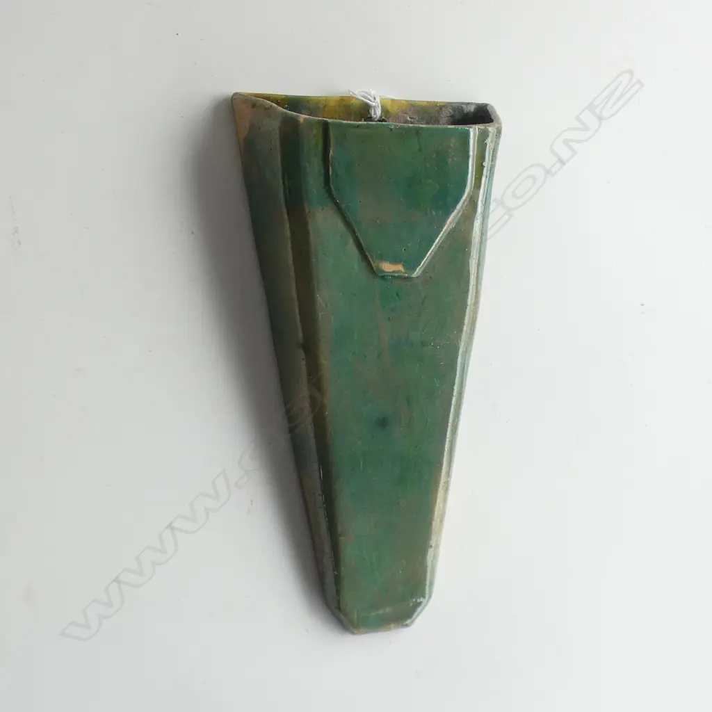 BRIAR GARDNER GREEN GLAZED WALL POCKET VASE - INCISED SIGNATURE TO BASE H 250MM Image 1++
