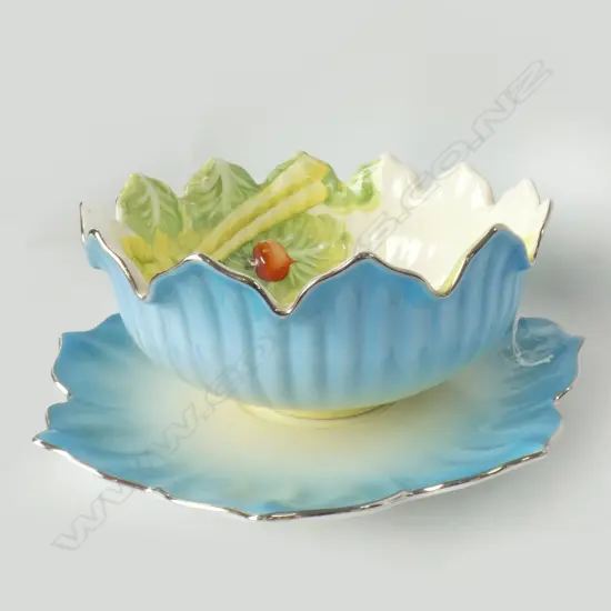 VINTAGE EUROPEAN BLUE SALAD EMBOSSED BOWL (DIA 210 M) & UNDER PLATE 
