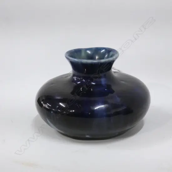 O C STEPHENS attrib.  BLUE /TURQUOISE SQUAT VASE SIGNED Dia.100mm