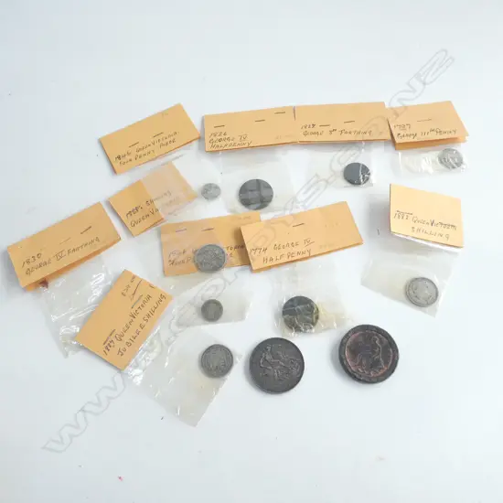 OLD UK COINS: 1891 CROWN+ CARTWHEEL PENNY + 10 FARTHINGS ETC
