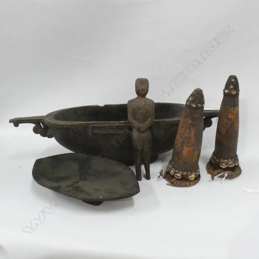 PR PNG PENIS GOURDS, SOLOMON ISLANDS FOOD BOWL W.560mm + FIGURE & TRAY Image 1++