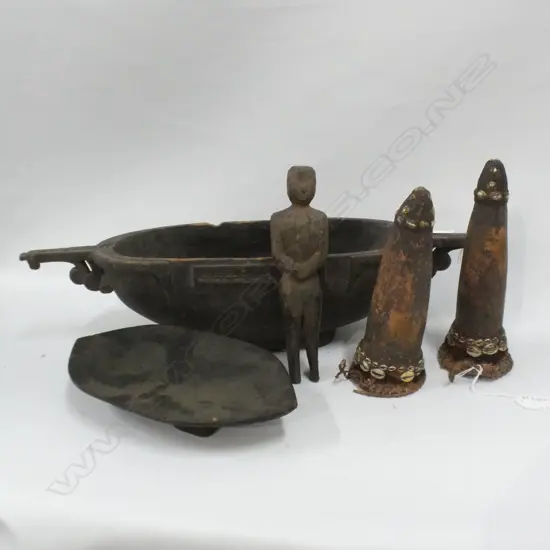 PR PNG PENIS GOURDS, SOLOMON ISLANDS FOOD BOWL W.560mm + FIGURE & TRAY