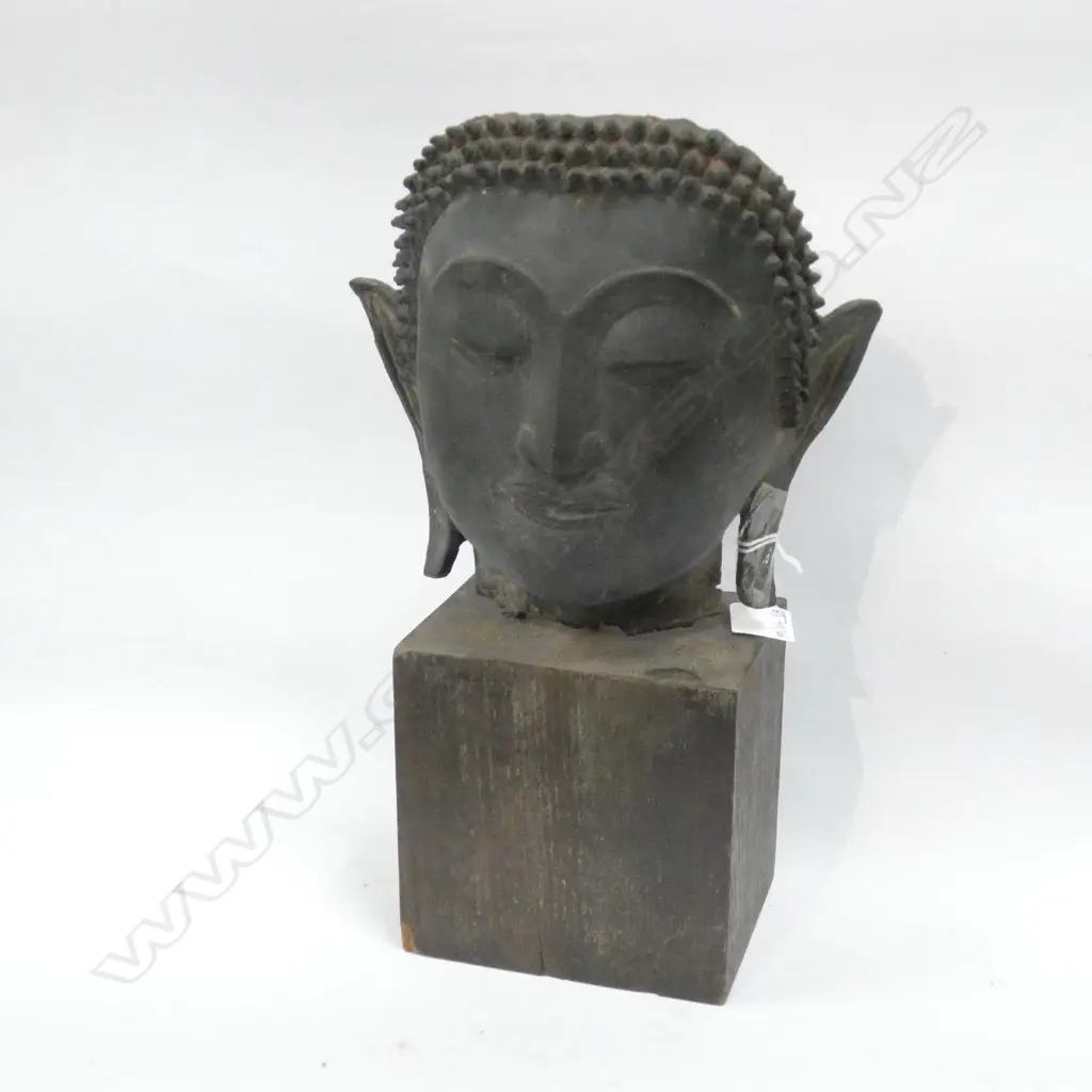 VINTAGE BRONZE METAL BUDDHA FACE H.200mm ON STAND Image 1++