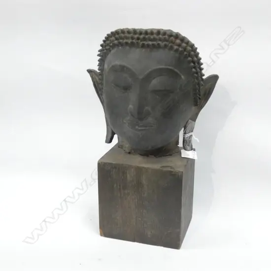 VINTAGE BRONZE METAL BUDDHA FACE H.200mm ON STAND
