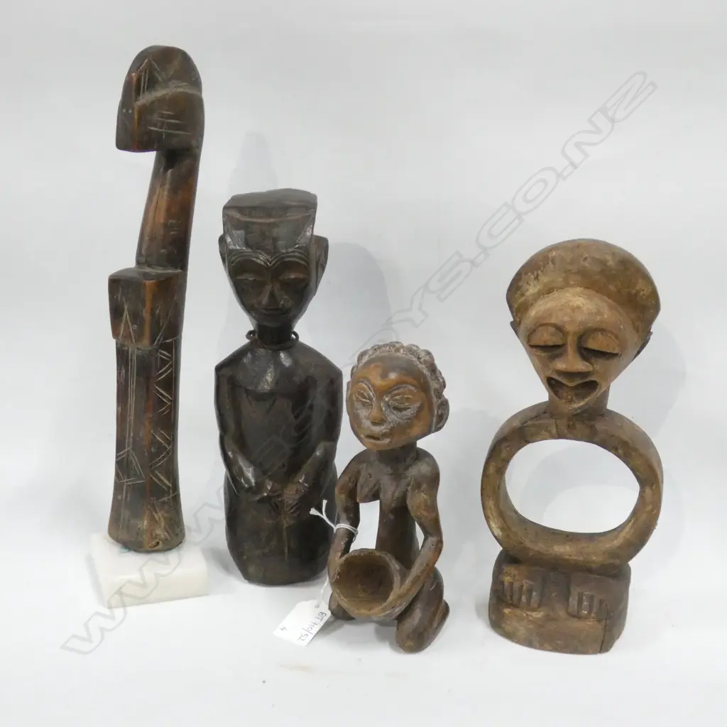 4 AFRICAN STATUETTES: - 3 FIGURES + BURKINO FASO, MOSSI PEOPLES YARIGA BIIGA FIGURE. H.325mm... Image 1++