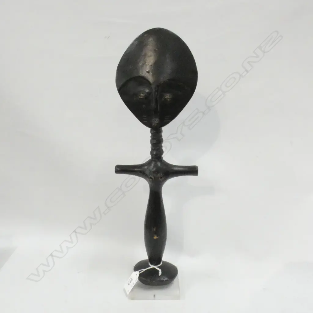 WOODEN AFRICAN FIGURE ON PERSPEX BASE H 410MM Image 1++