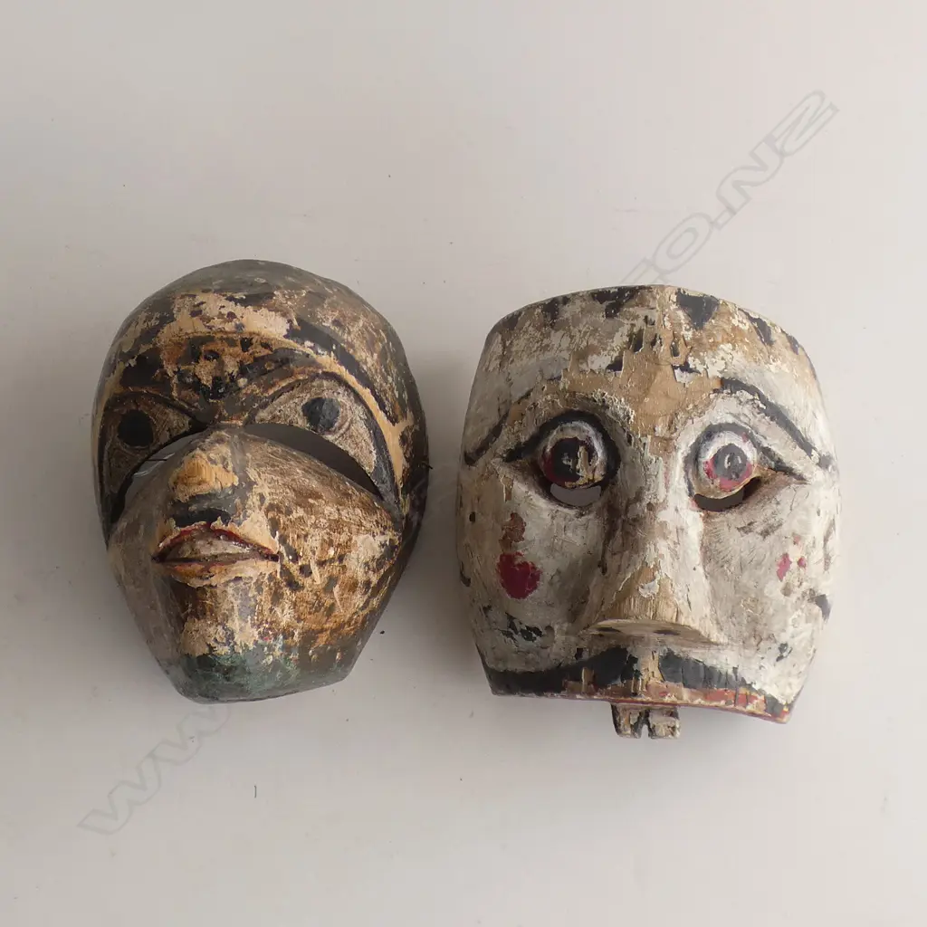 2 OLD CARVED WOODEN TRIBAL MASKS Image 1++