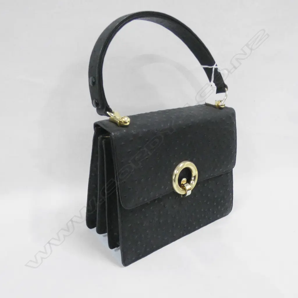 QUALITY DESIGNER OSTRICH SKIN HAND BAG GILT FITTINGS Image 1++